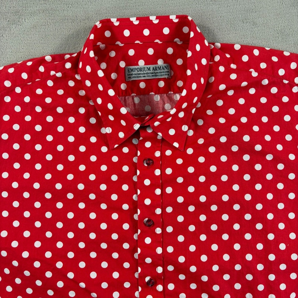 EMPORIUM ARMANI Shirt Men 3XB Big 19.5 Neck size Red Polka Dot Christmas Vintage